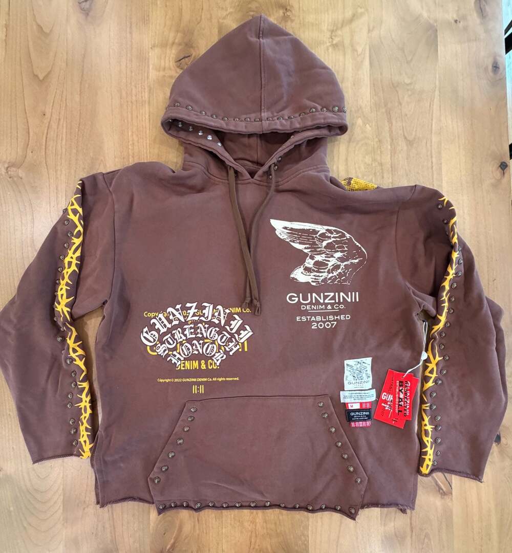 Gunzinii Denim & Co. GZ826 Studded Graphic Hoodie Brown Size M